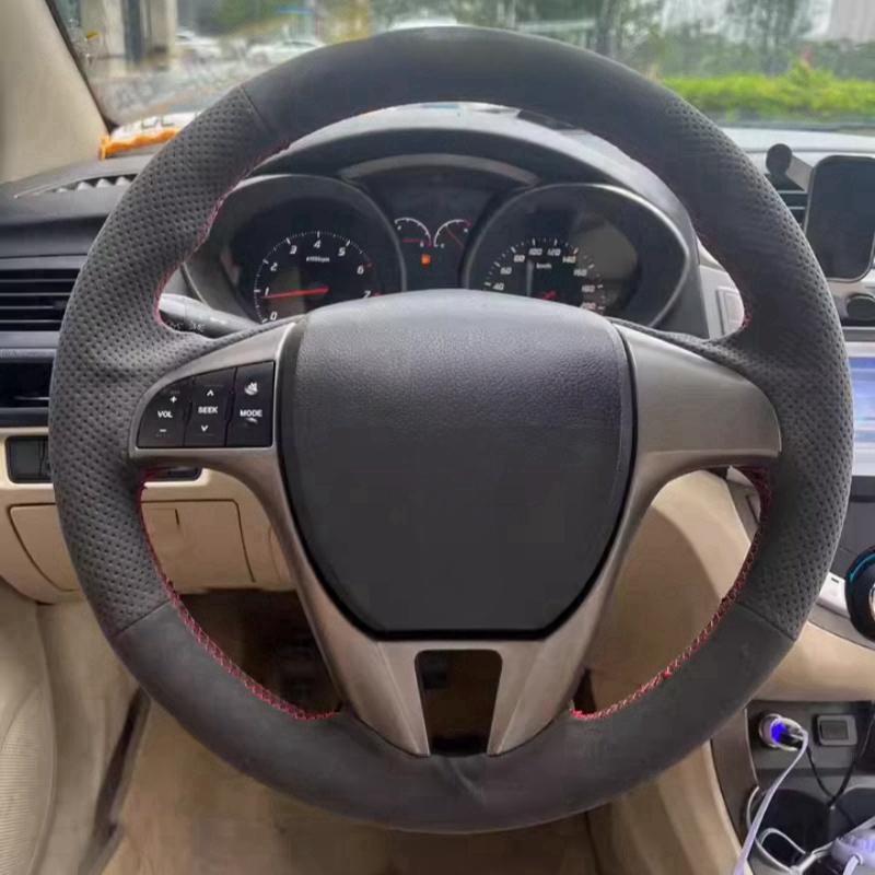 Hand-stitched Black Suede Anti-slip Steering Wheel Cover For Haima Automobile antiskid 8S 7X M3 Car Accessories Black Thread