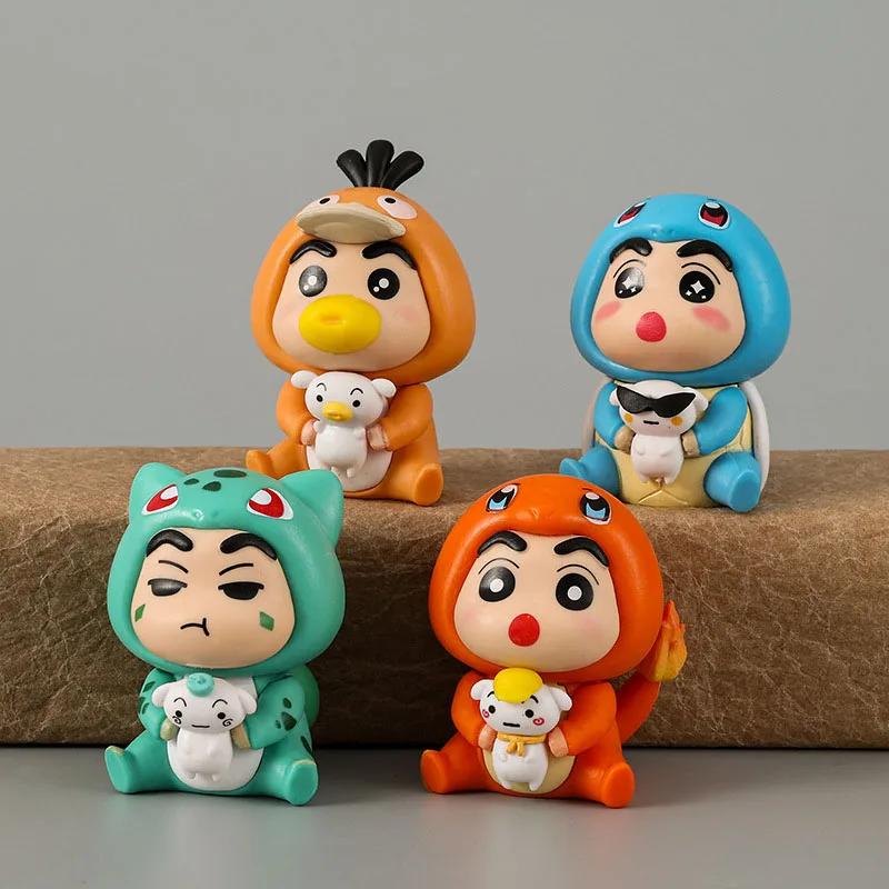 6Pcs/Set Q Version Anime Crayon Shin-chan Figure Shin-chan COS Pokmon Pikachu Action Figure Room Decorations PVC Collection Toy