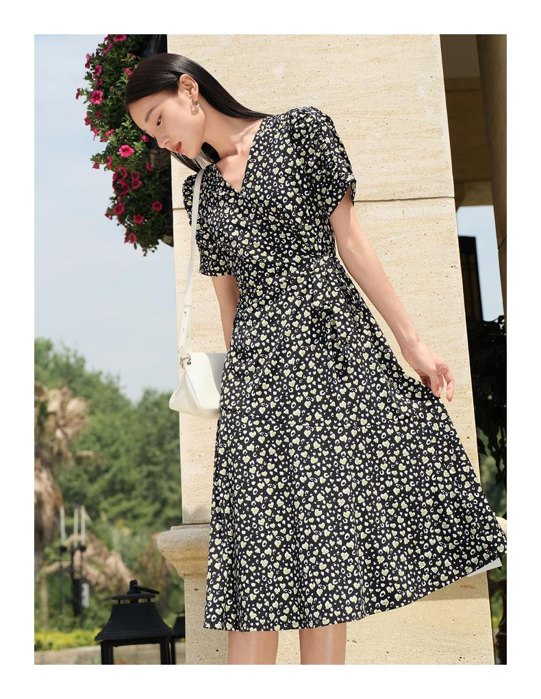 Jiuzi Anna Kou Romantic Love Polka Wrapping V-neck Waist Chiffon Dress for Women 2024 Summer New Style