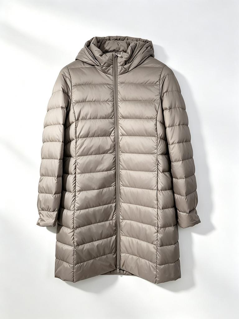 Clothing light down jacket women's medium and long hooded white duck down jacket casual winter atmosphere full!