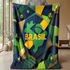 Brazil Football Printed Flannel Blanket Skin Friendly Warm Decorative Throw for Indoor Couch Bed Daily Use