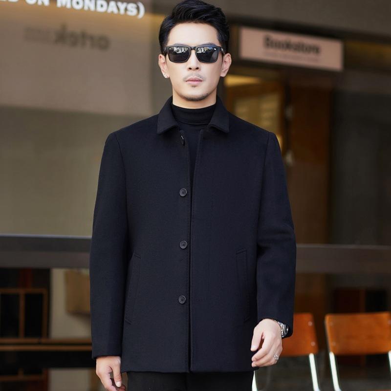 Cashmere Short Coat for Men, High-end Middle-aged and Elderly Dad's Clothing, Large Size Lapel Woolen Woolen Jacket, Buttoned Coat