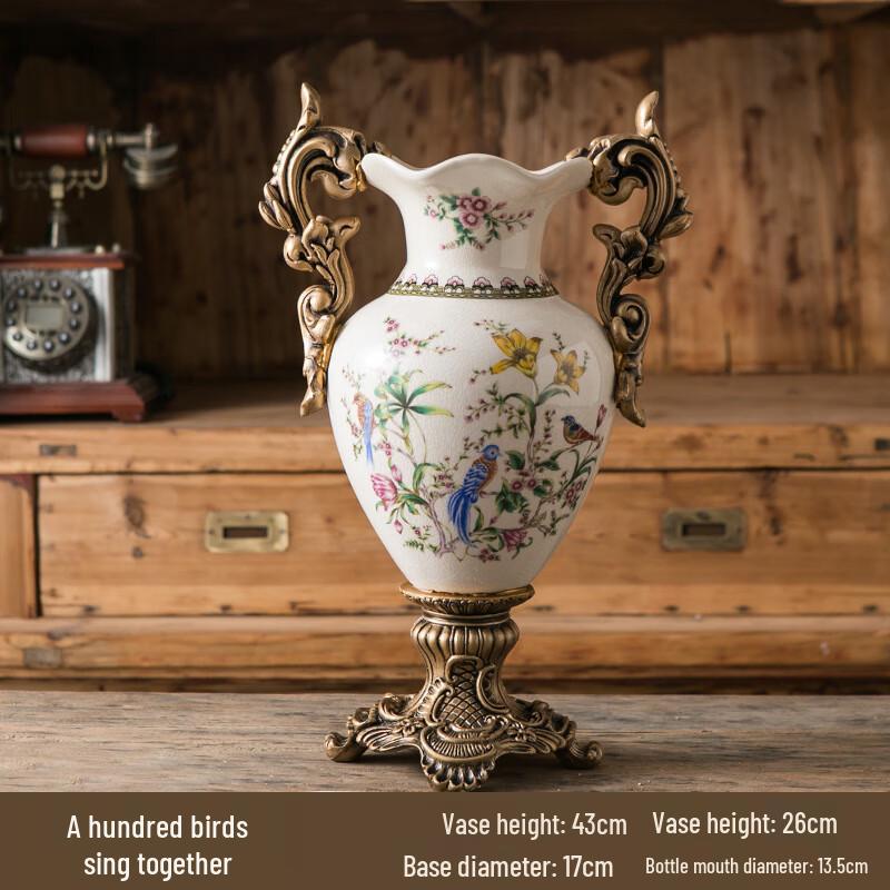 

Американская ретро керамическая ваза-капля с узором птицы и оленя