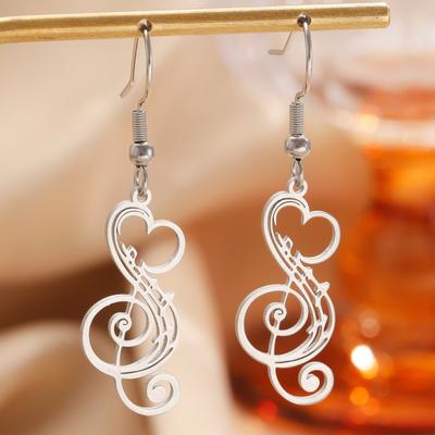Yousheng 1 Paar Damenohrringe 304 Edelstahl Leichtes Hohl Design Musiknote Herzform Ohrhaken Schmuck