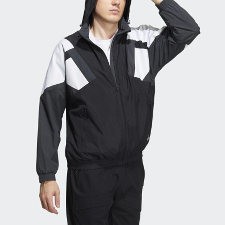 Adidas Colorblock Stand Collar Sports Jacket Men Outerwear Black HE7472