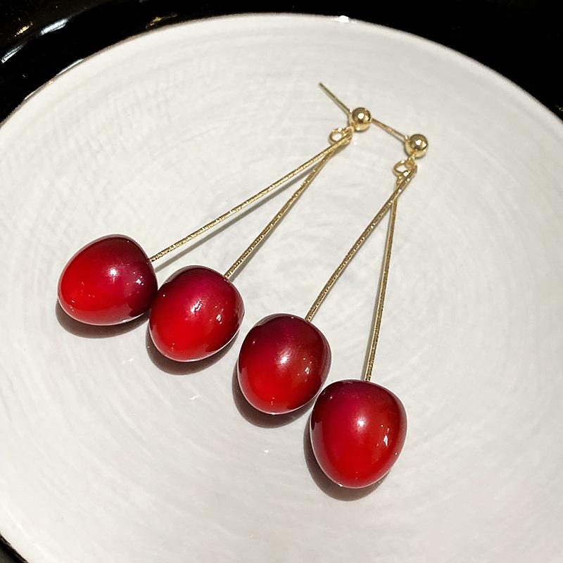 

Silver needle fashion cherry geometric earrings niche creative design sense earrings exaggerated personality temperament earrings women