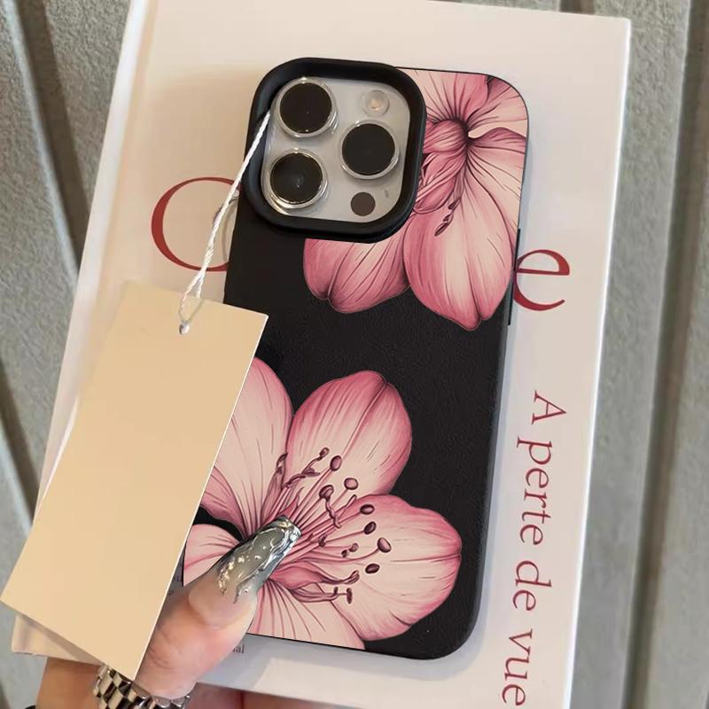 Coque de téléphone à motif de fleurs roses, texture litchi, pour iPhone 17 16 15 Pro Max 14 13 12 11 Pro 15 Plus 17 Air, Couvercle en Silicone