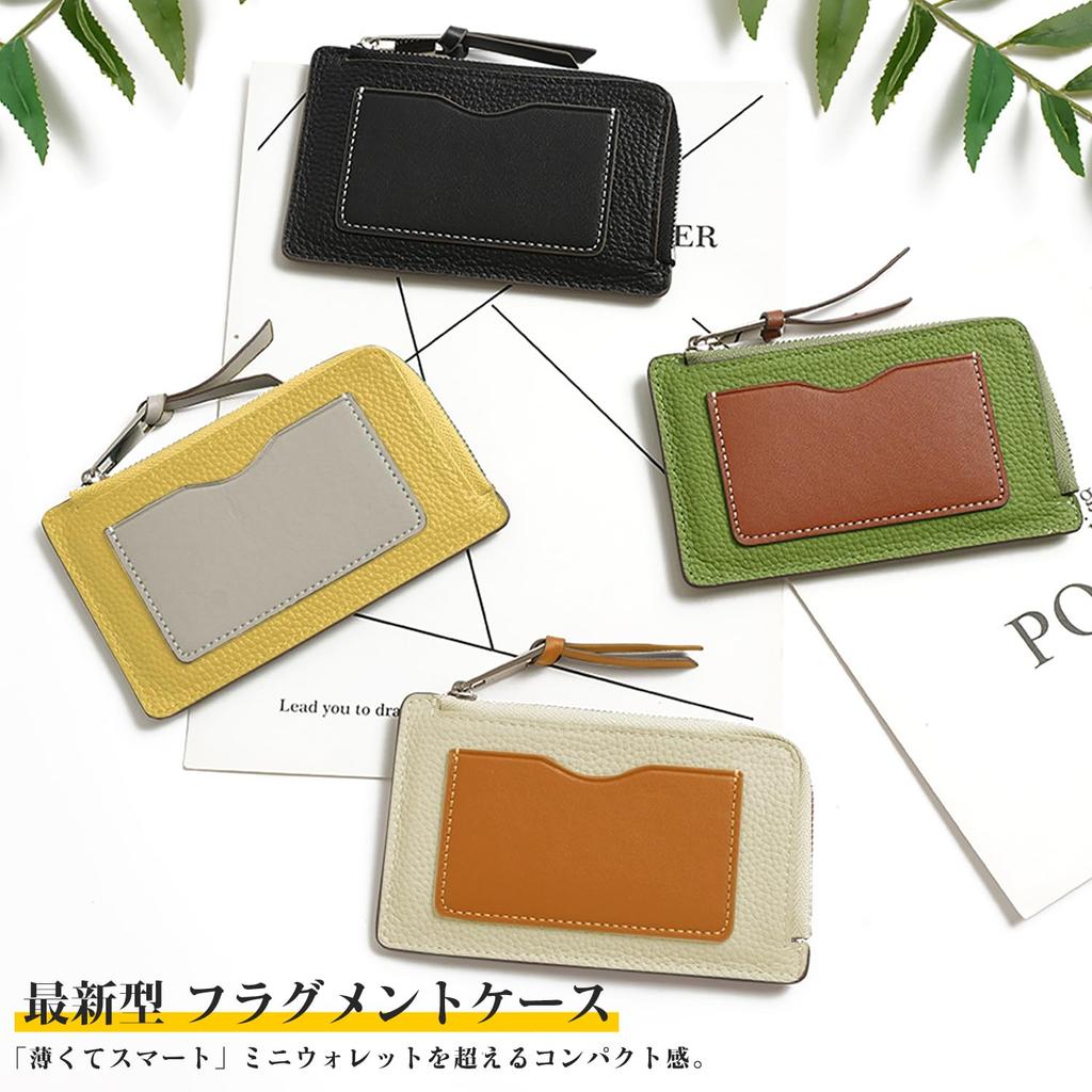 [Ganve] Fragment Case for Women, Genuine Leather, Stylish Pass Case with Coin Purse, Cowhide Leather, Double-Sided, Cute Coin Case, Mini, Brand, Thin