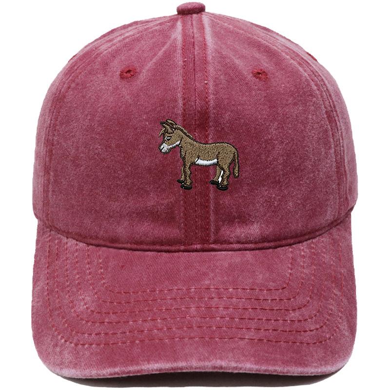 Cute Little Donkey Embroidered Baseball Cap Animal Washed Retro Dad Hat Men's and Women's Casual Outdoor Sun Hat