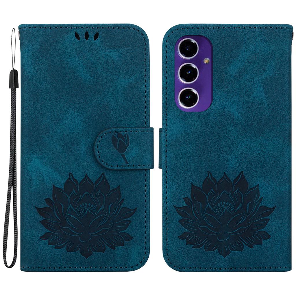 PU Leder Handyhülle für Samsung Galaxy S24 FE Handy Ständer Hülle Geprägtes Lotusmuster Brieftasche Schale