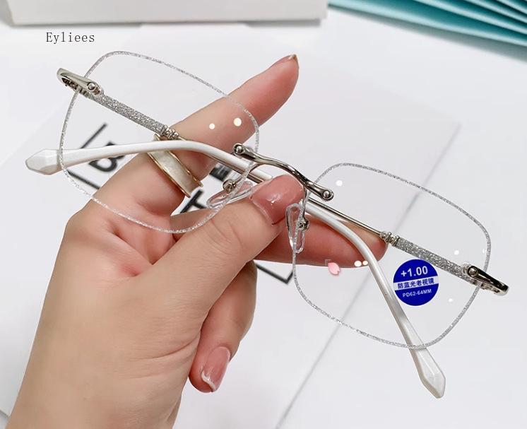Fashion Anti-Blue Light Reading Glasses Glitter Square Metal Frame Presbyopic Glasses Men Women HD Glasses +1.0 To +4.0 Óculos