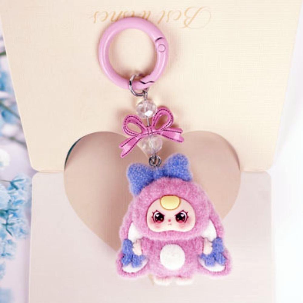 Bow Flocked New Three-year-old Baby Cartoon Keychain DIY Jewelry Three-dimensional Doll Schoolbag Hanging