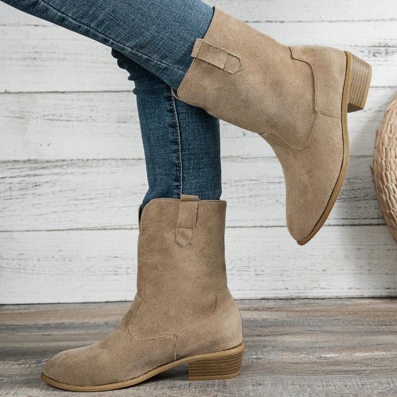 Simple Suede Medium Boots New Style Quality Platform Luxury Boots Autumn Winter Cowboy Boots Shoes Zapatos Mujer Size 36-43