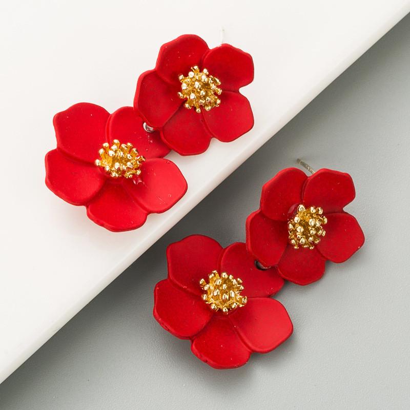 E popular multi-camadas moda temperamento flor brincos pintura simples feminino liga prata pino