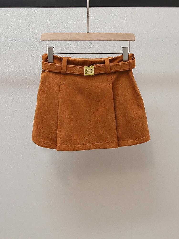 

Осенняя ретро юбка миди А-силуэта из замши в гонконгском стиле для женщин L коричневый