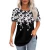 Kurzarm-T-Shirt mit Rundhalsausschnitt und schwarz-weißem Blumenmuster – Damenbekleidung, Freizeitkleidung