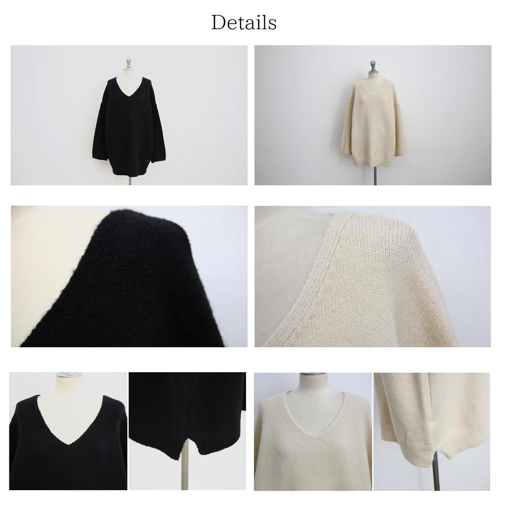 Knit Long Sleeve Loose Side Casual Top for Korean Perfect for Winter [OGCPWYQZ] Women's Sweater, V-Neck Top, Blouse, Fit, Slits, Flattering, Slimming,