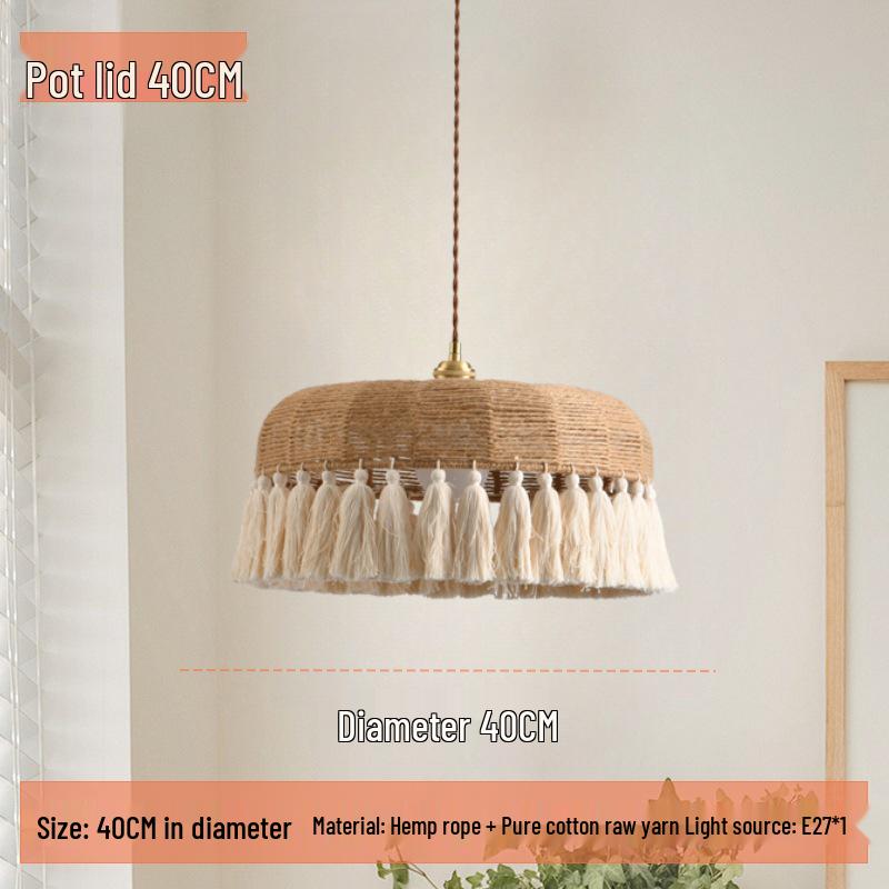 Wabi-Sabi Retro Hemp Rope Tassel Chandelier for Bedroom or Living Room