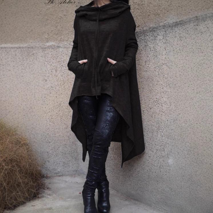Plain Long Sleeve Hoodie Sweatshirt With Midlength Design For Women Winter