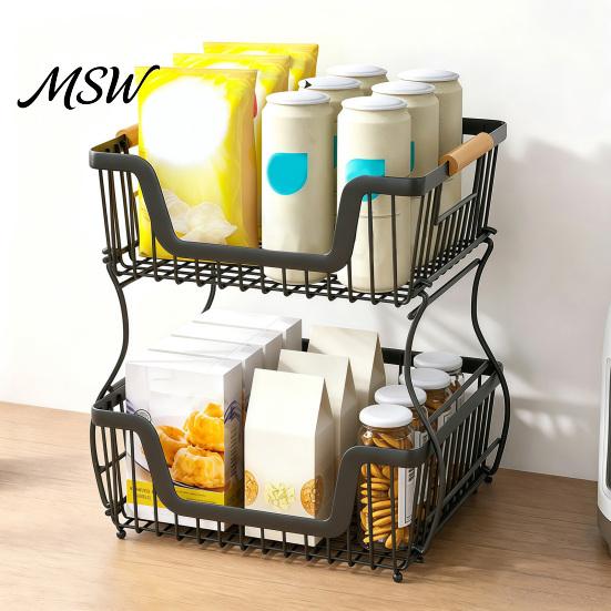 Heavy Duty Storage Stand 2/3 Layer Countertop Organizer Rack, Fruit Basket Stand, Metal Rack Space Saving Carbon Steel for Kitchen, Pantry