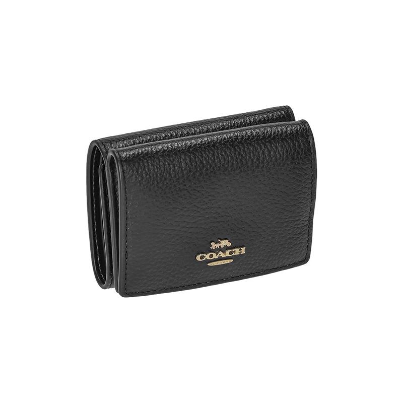 COACH 10 zipper closure letter logo pebbled leather wallet unisex couple size black чёрный