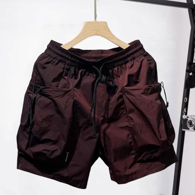 Pantalones cortos de verano para hombre, cintura elástica, cordón ajustable, cargo, finos, de pierna ancha, estilo hip hop, ropa de calle
