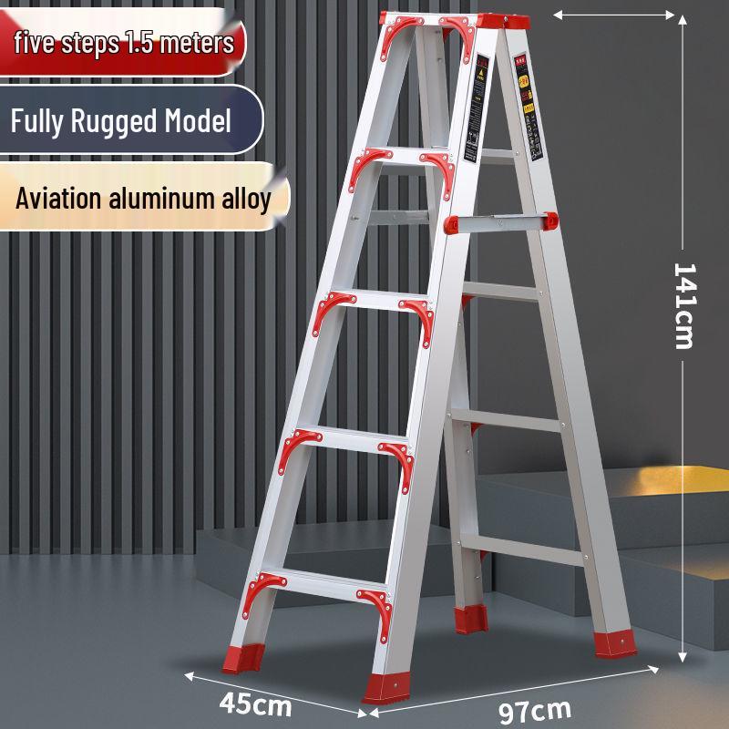 Double-Sided Aluminum Alloy Folding Step Ladder - Ladder Free Shipping, Widened & Thickened for Household or Attic Use