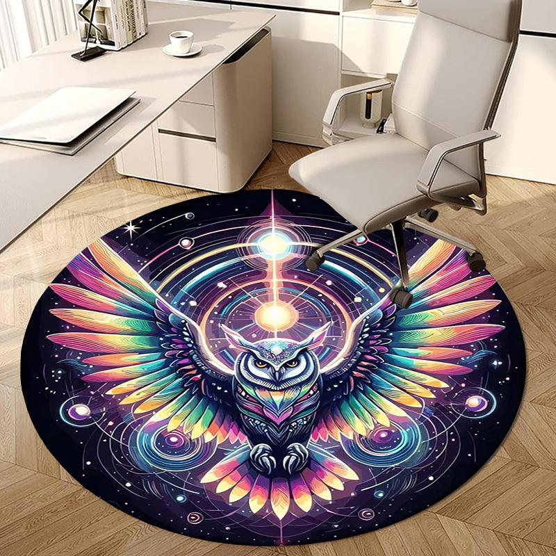 1pc Office Carpet Chair Mats Colorful Cosmic Owl Mandala Perfect for Decorating Office Chairs, Living Rooms, Or Bedrooms