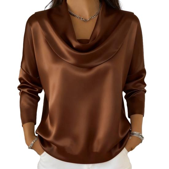 Cămașă Femei Guler Leagăn Mânecă Lungă Bluză Satin Netedă Culoare Solidă Croială Regular Stil Casual de Navetă Cămașă Îmbrăcăminte de Lucru