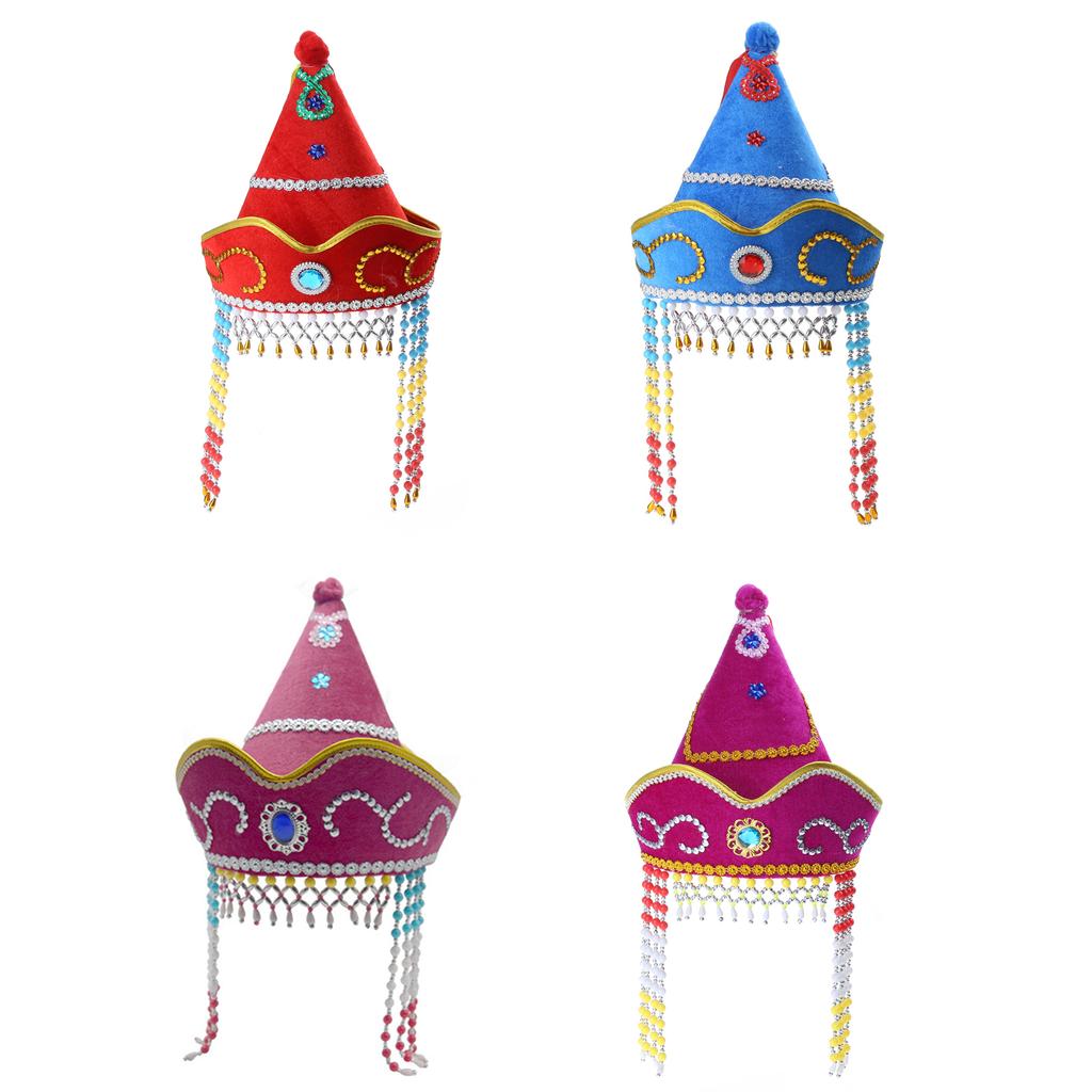Mongolian Hat for Adult Children Ethnic Mongolian Dance Costume Hat for Performances Stage Props Head Accessories