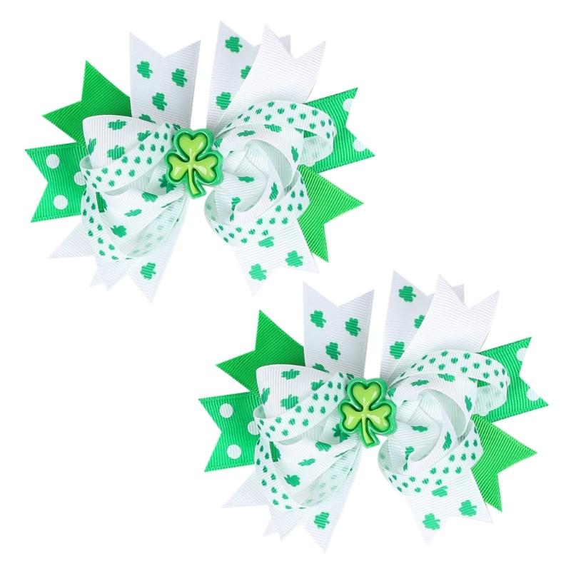 2pcs Irish Themed Bows Hair Clip for Children Hair Accesories Party Hair Decoration for Holiday Celebrations and More