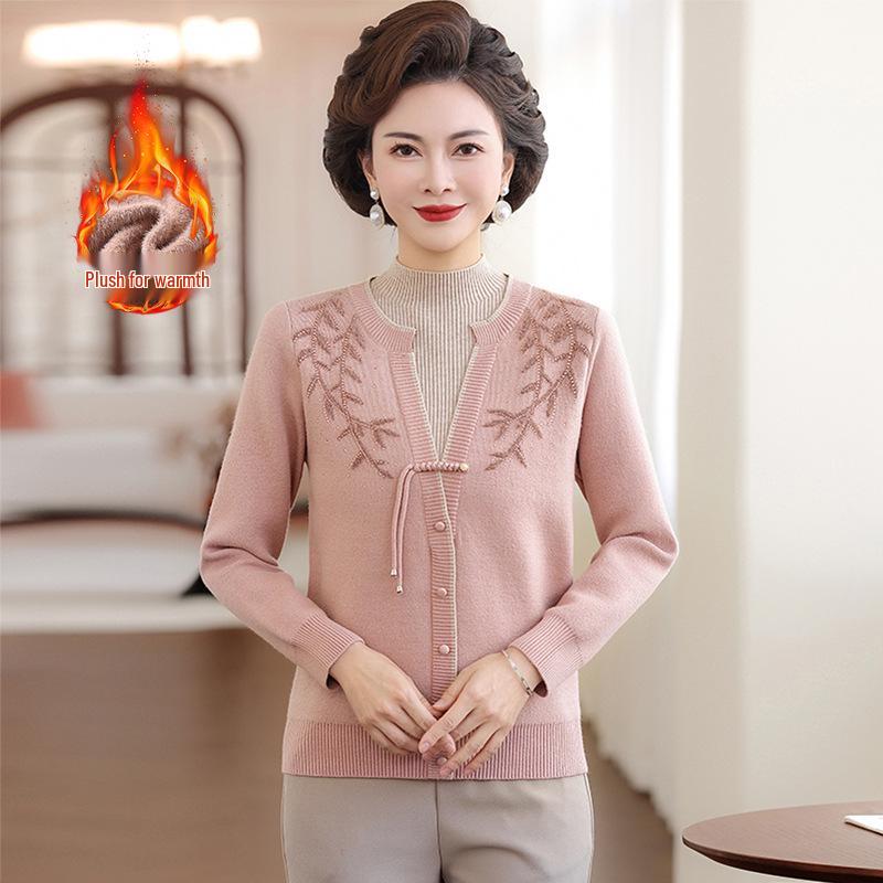 2025 Stylish Winter Top for Middle-Aged & Elderly Women - Fake Two-Piece, Velvet-Lined, Thickened Sweater