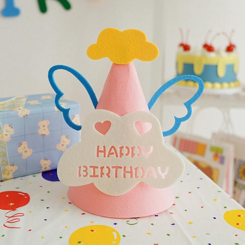 Cute Happy Birthday Hat Felt Cone Hats DIY Birthday Cap Celebration Decor Birthday Party Supplies Photo Props for Adult Kids