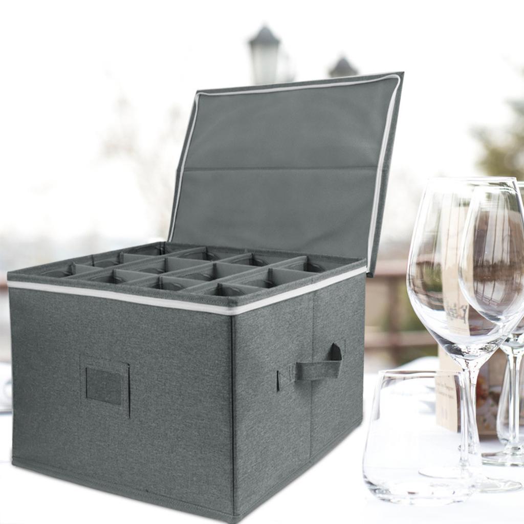 Foldable Wine Glass Organizer With Compartments and Handle Crystal Champagne Holder Stackable Hard Shell Storage Case