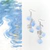 Gradient Blue Flower Petal Crystal Tassel Earrings - Cool, Elegant Seaside Vacation Style