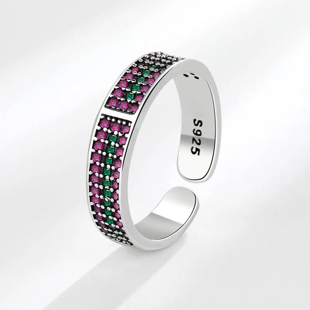 Rainbow CZ Finger Rings for Women Stackable Slim Wedding Engagement Band Antique Silver Color Fine Jewelry 2022 Trendy