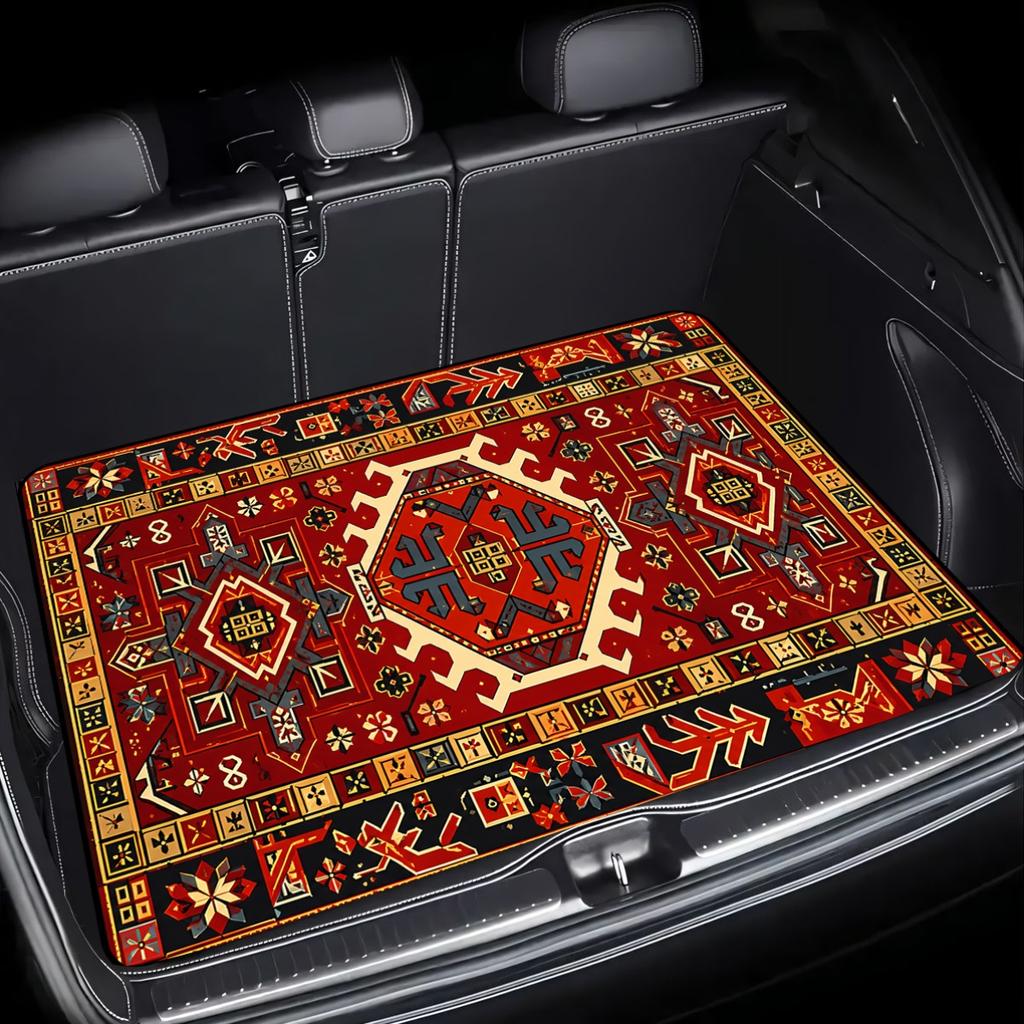 1Pcs Persian Classic Red Floral Car Trunk Mat with Anti Slip Cargo Liner Waterproof Rear Storage Protector Floor Mat for SUV Sed