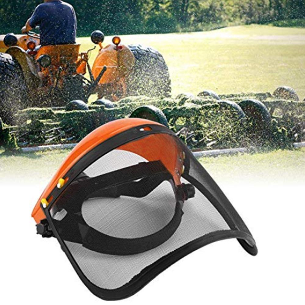Orange Full Face Mesh Visor ABS+Iron Mesh Mower Helmet Durable Chainsaw Faceshield