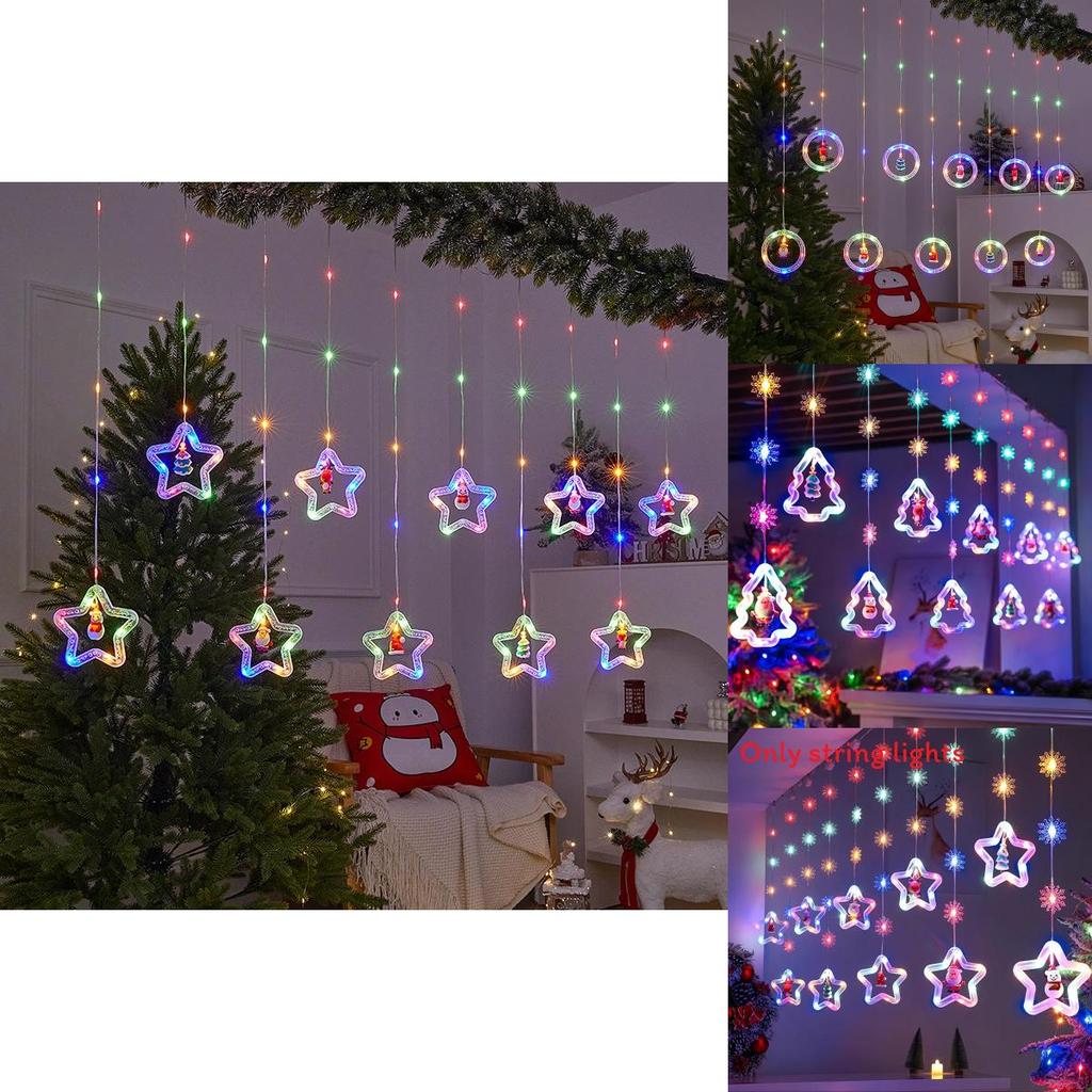 Christmas Curtain Lights Tree Star Ring Shape Led String Decor For Holiday Celebrations