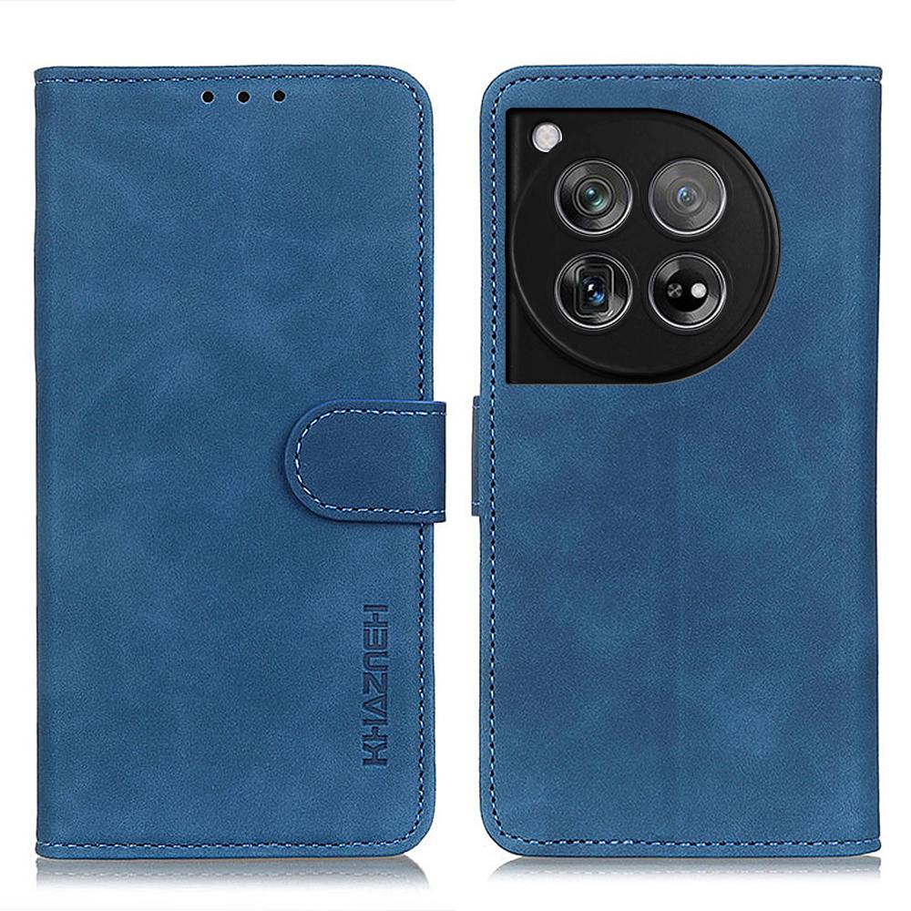 

KHAZNEH For OnePlus 12 5G Leather Case Retro Style Wallet Stand Folio Phone Cover Blue