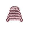 Frühling Damen Locker Fauler Stil Pullover Cardigan Ausgestellter Revers Langarm Doppelkettenstreifen Strickmantel