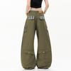 Mens Womens Vintage Americana Cargo Pants With Plaid Patchwork Loose Fit Wide Leg Casual Trousers