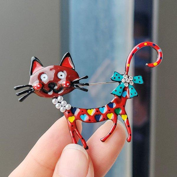 Fashion Korean Rhinestone Cat Pendant Brooches For Women Gold Color Animal Pins Crystal Corsage Daily Accessories