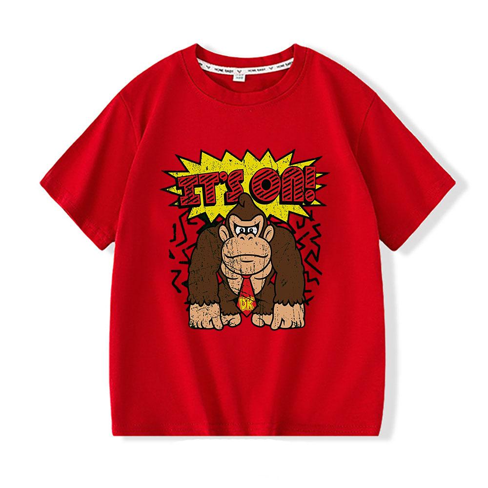 

Donkey Kong Bananza Cartoon Print T-Shirt Children Kawaii Girls and Boys Short Sleeve Casual Kids Cotton Tees Summer Clothes Anime T-shirt 100 красный