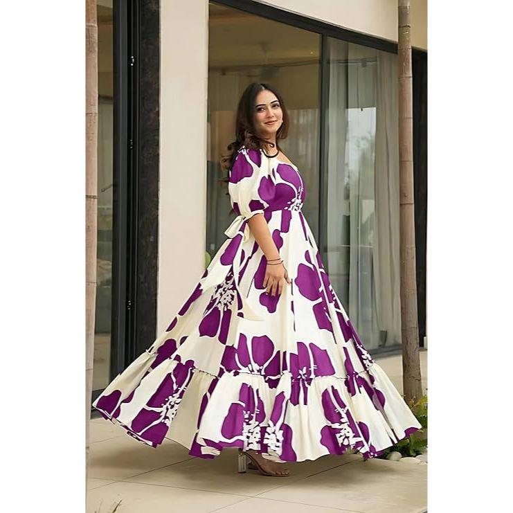 Women's Rayon Floral Printed Maxi Dress|One Piece for Women|Western Dress|Flared Dress for Women|Ankle Length Dress