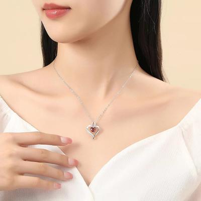 Herz-Halskette für Frauen Liebesherz-Anhänger mit Faux-Kristall-Geburtsstein