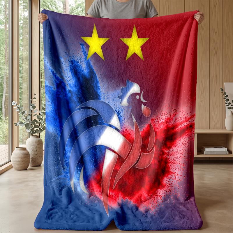 France Football Printed Flannel Blanket Skin Friendly Warm Decorative Throw for Indoor Couch Bed Daily Use