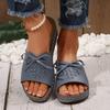 Summer New Women's Thick-soled Slippers Large Size One-word with Fish Mouth Wedge Heel Thick Slippers