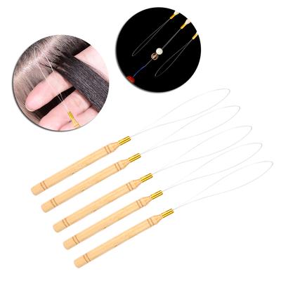 5 piezas de extensiones de cabello con bucle de aguja, enhebrador de madera, herramienta de gancho para tirar de alambre para extensiones de cabello