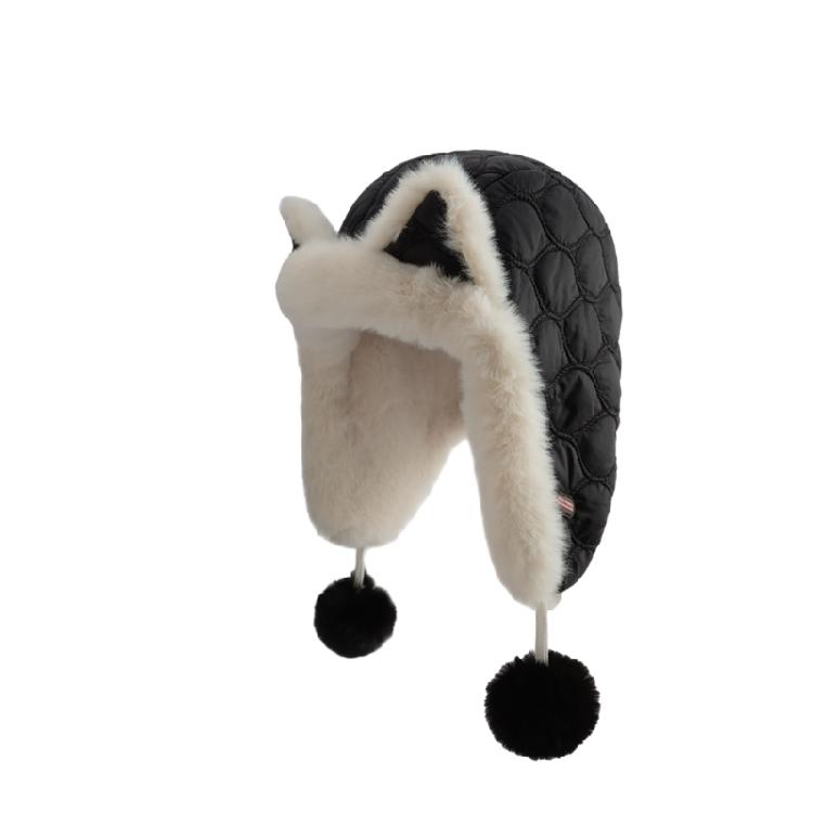 

Cartoon EarMuff Hat Breathable Beanies Winter Autumn Skull Cap Girl Shopping Hat чорний